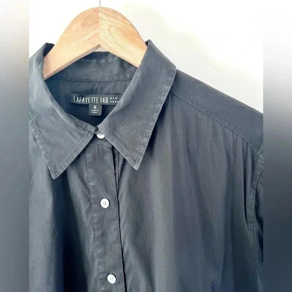 Layfayette 148 New‎ York Black Long Sleeve Roll Tab Shirtdress/Tunic Top Size 16 - Picture 4 of 12